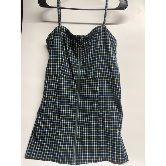 Aeropostale Dresses & Skirts - AEROPOSTALE Womens Small Plaid Zip Front Dress Spaghetti Strap Dark Academia Y2K